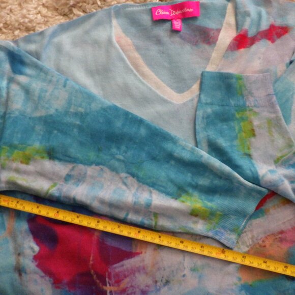 Claire Desjardins Women's Multicolor 3/4 Sleeve V Neck Top Size L Artsy Chic - Picture 8 of 8